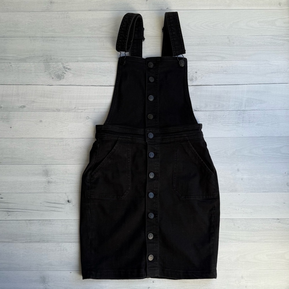 Fashion Nova Always Amy Stretch Black Denim Overall Skirt Dress XS